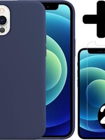 LUQ LUQ iPhone 12 Pro Hoesje Siliconen Donkerblauw En 2x Screenprotector