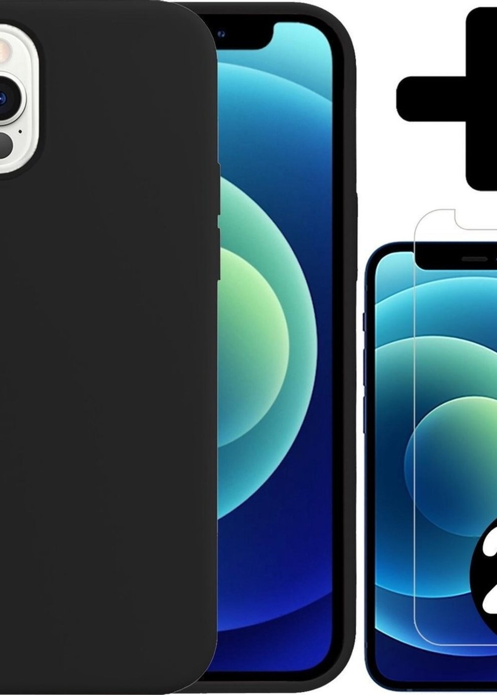 LUQ LUQ iPhone 12 Pro Hoesje Siliconen Zwart En 2x Screenprotector