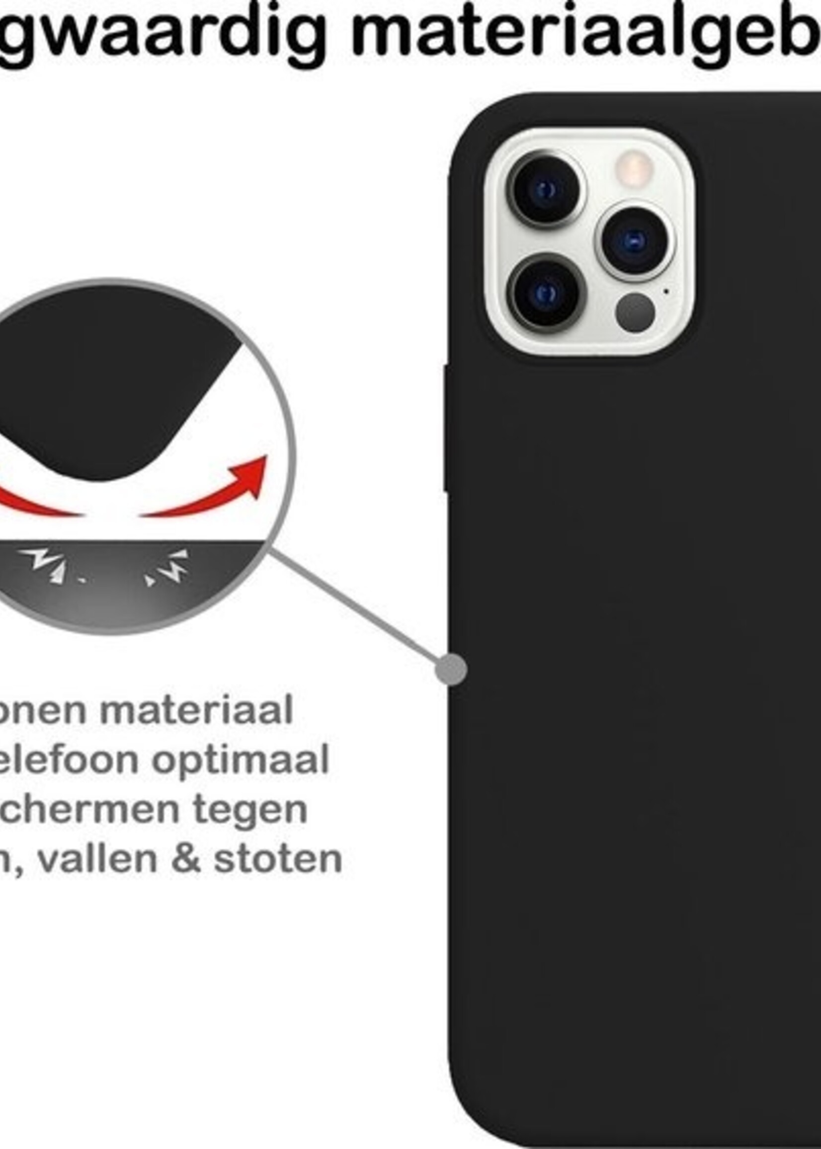 LUQ LUQ iPhone 12 Pro Hoesje Siliconen Zwart En 2x Screenprotector