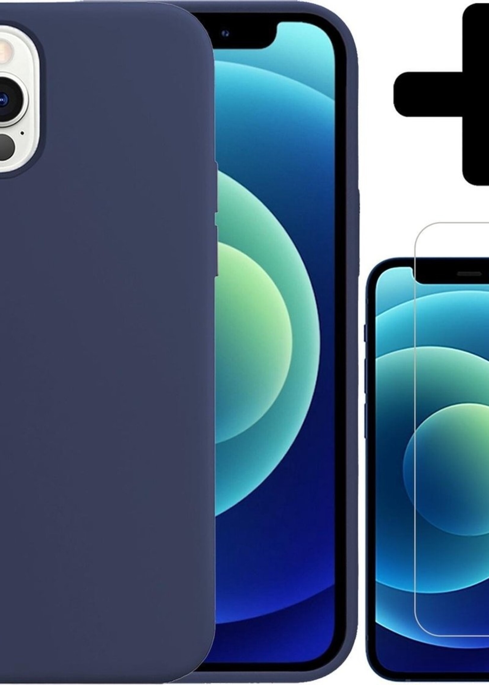 LUQ LUQ iPhone 12 Pro Hoesje Siliconen Donkerblauw En Screenprotector met dichte notch