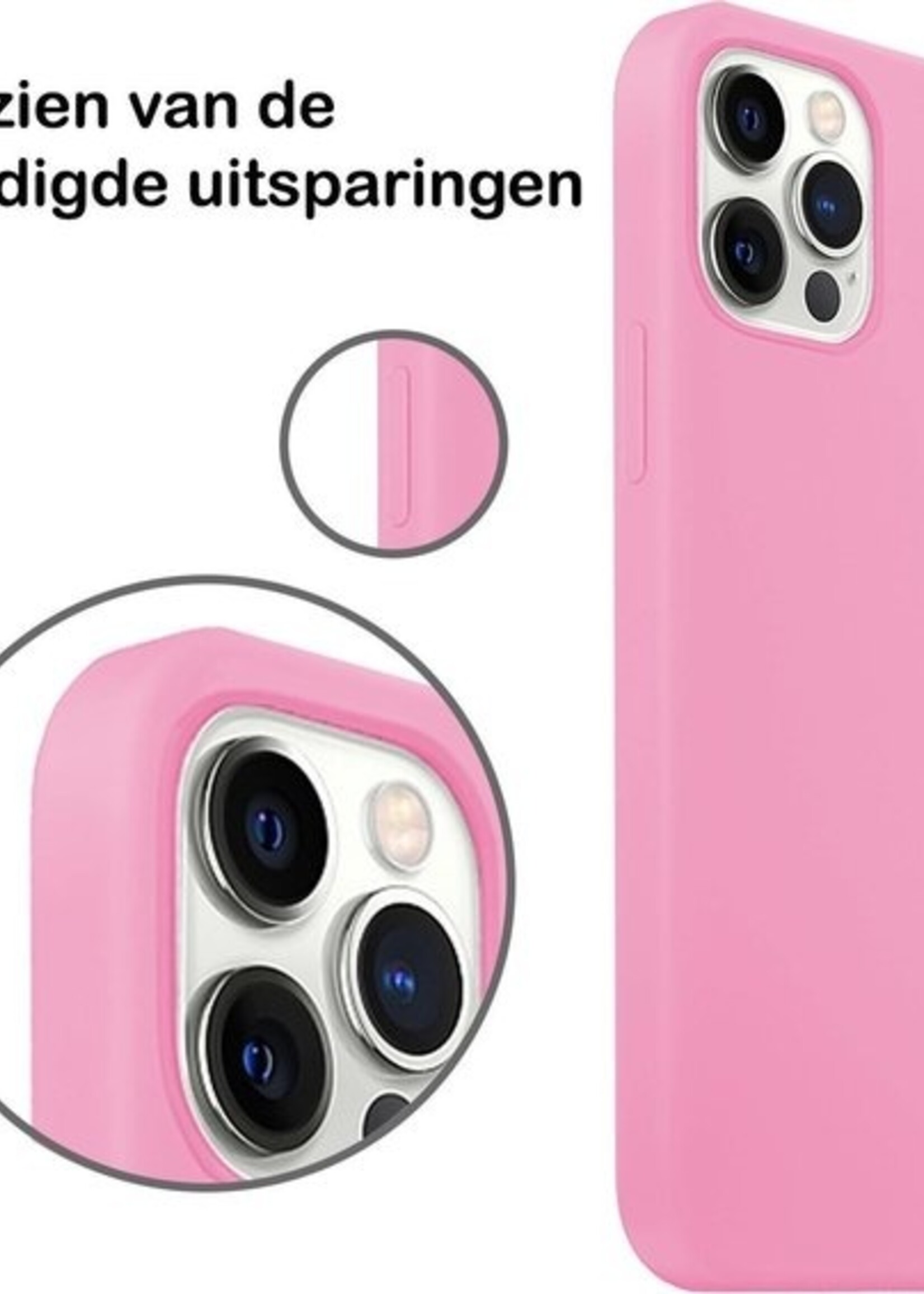 LUQ LUQ iPhone 12 Pro Hoesje Siliconen Roze En Screenprotector met dichte notch