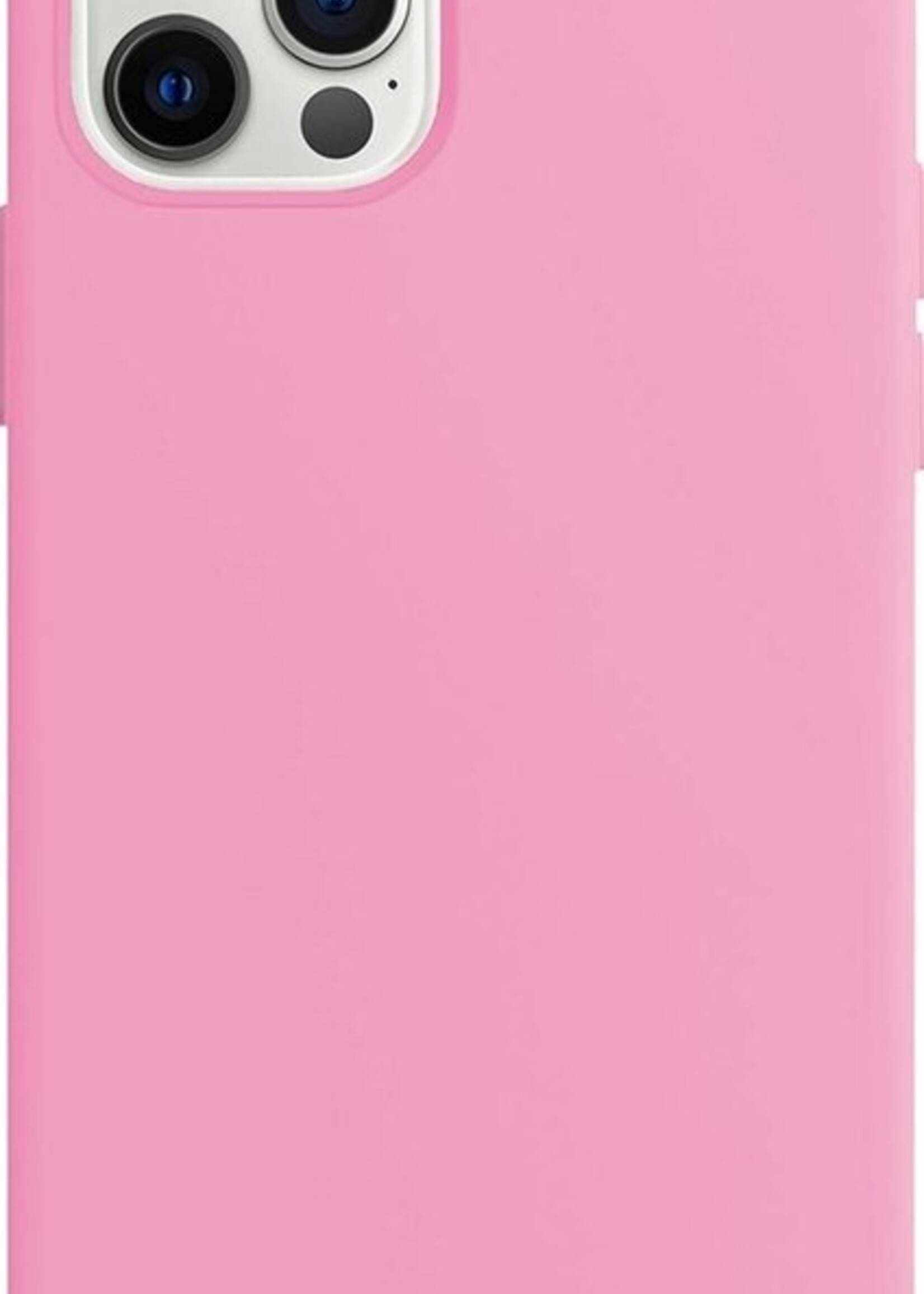 LUQ LUQ iPhone 12 Pro Hoesje Siliconen Roze En Screenprotector met dichte notch