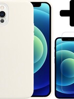LUQ LUQ iPhone 12 Pro Hoesje Siliconen Wit En Screenprotector met dichte notch
