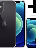 LUQ LUQ iPhone 12 Hoesje Siliconen Transparant En 2x Screenprotector met dichte notch