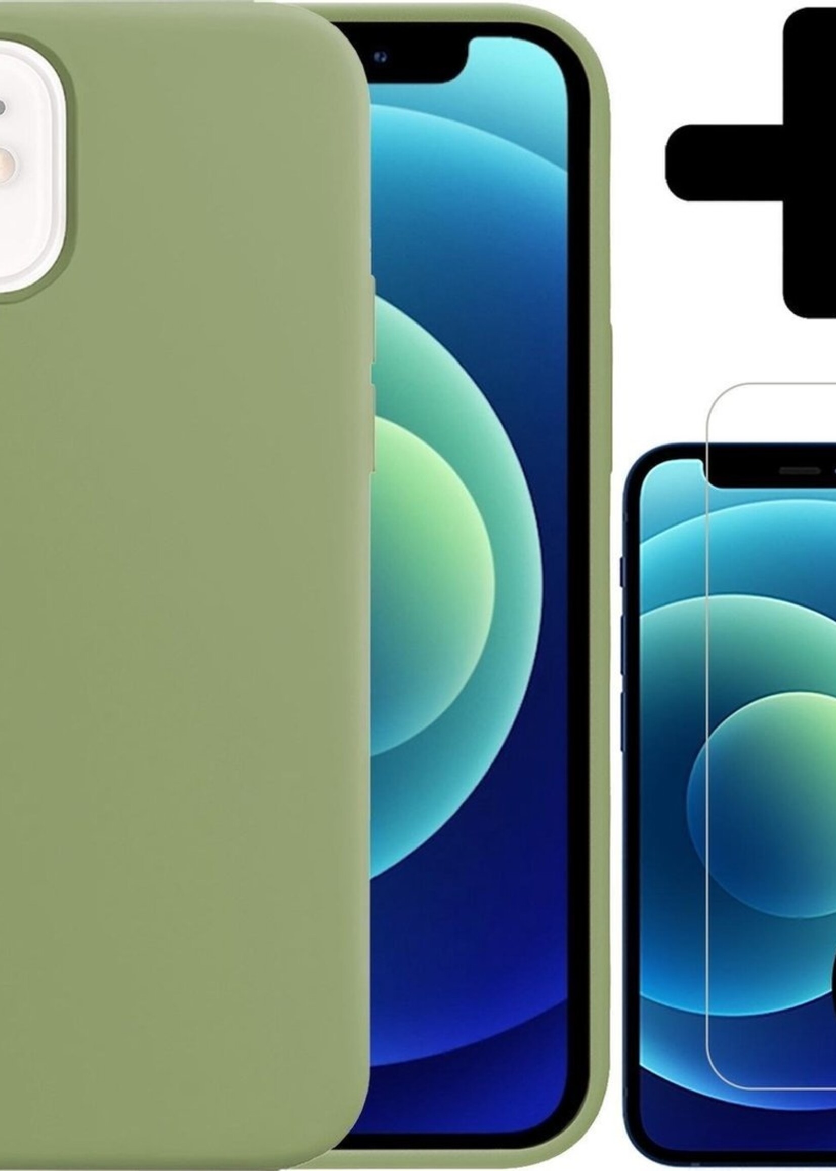 LUQ LUQ iPhone 12 Hoesje Siliconen Groen En 2x Screenprotector met dichte notch