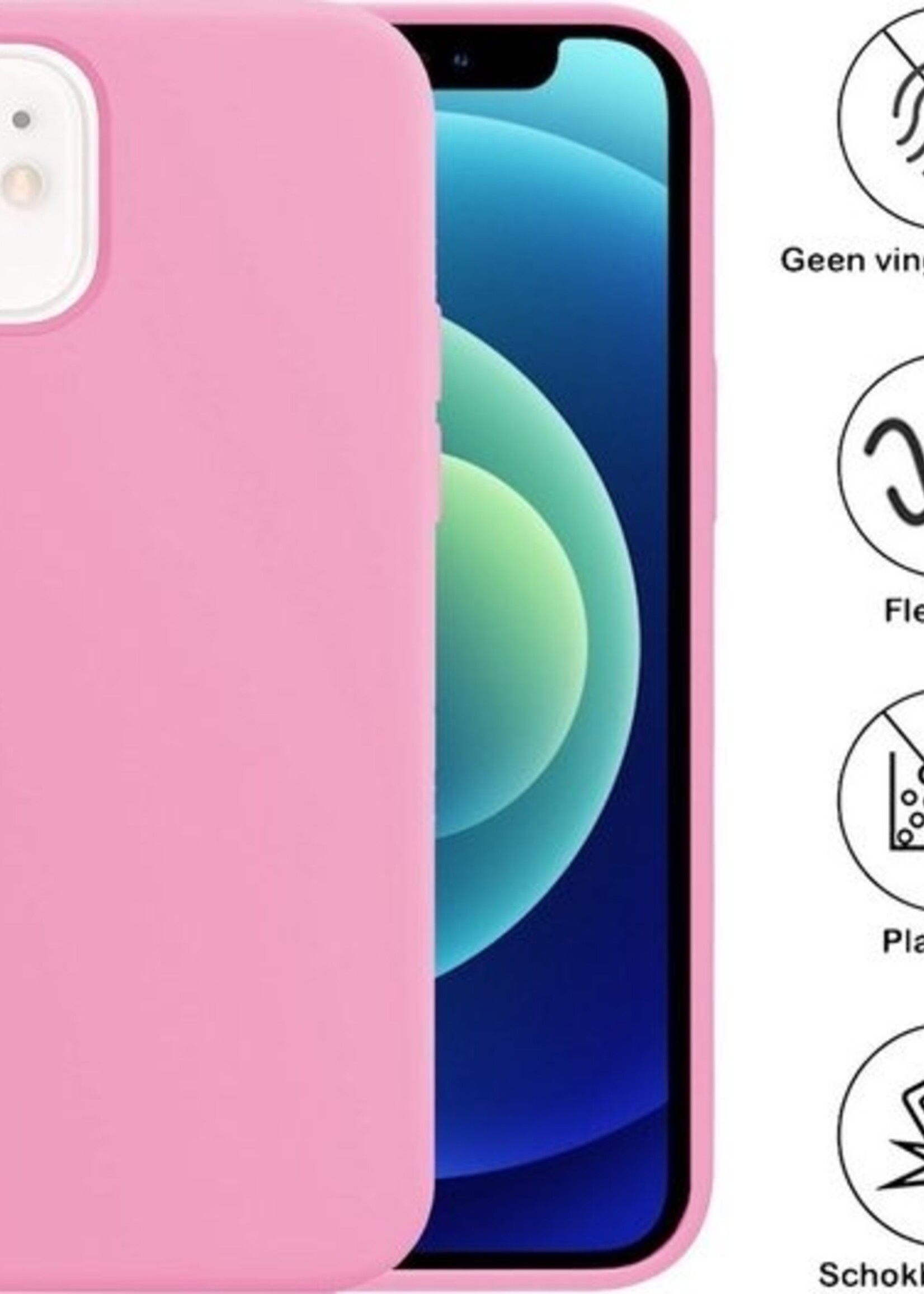 LUQ LUQ iPhone 12 Hoesje Siliconen Roze En 2x Screenprotector met dichte notch