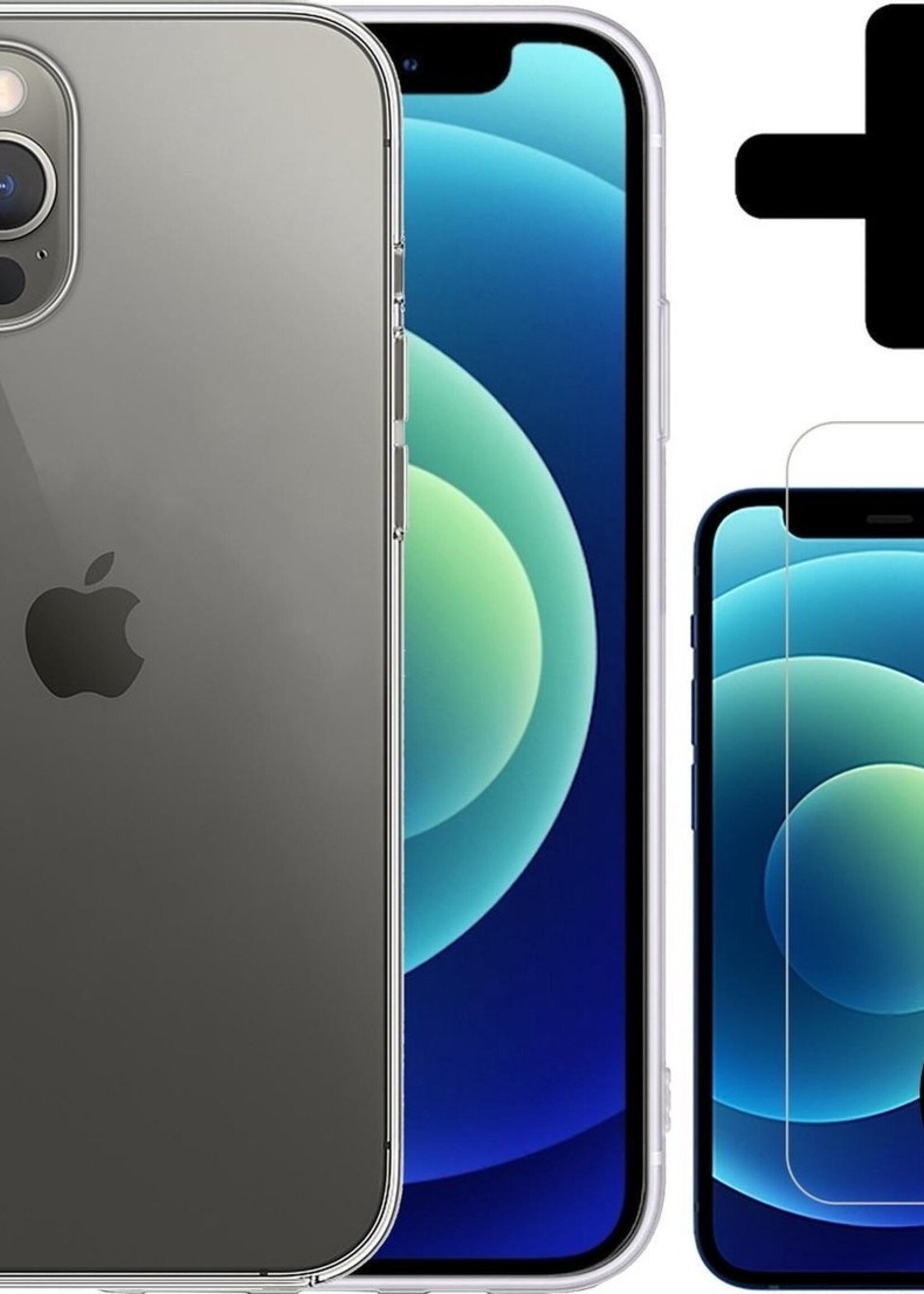 LUQ LUQ iPhone 12 Pro Hoesje Siliconen Transparant En 2x Screenprotector met dichte notch