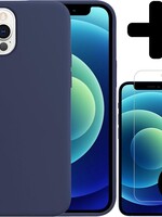 LUQ LUQ iPhone 12 Pro Hoesje Siliconen Donkerblauw En 2x Screenprotector met dichte notch