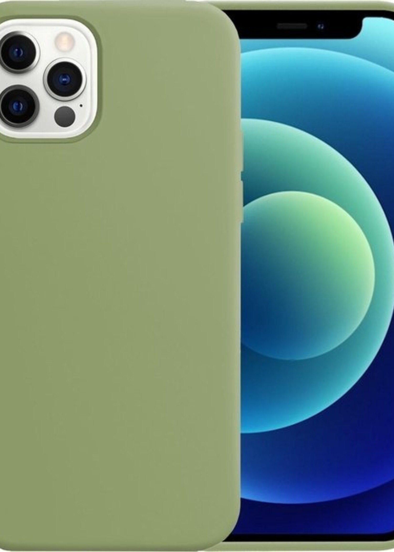 LUQ LUQ iPhone 12 Pro Hoesje Siliconen Groen En 2x Screenprotector met dichte notch