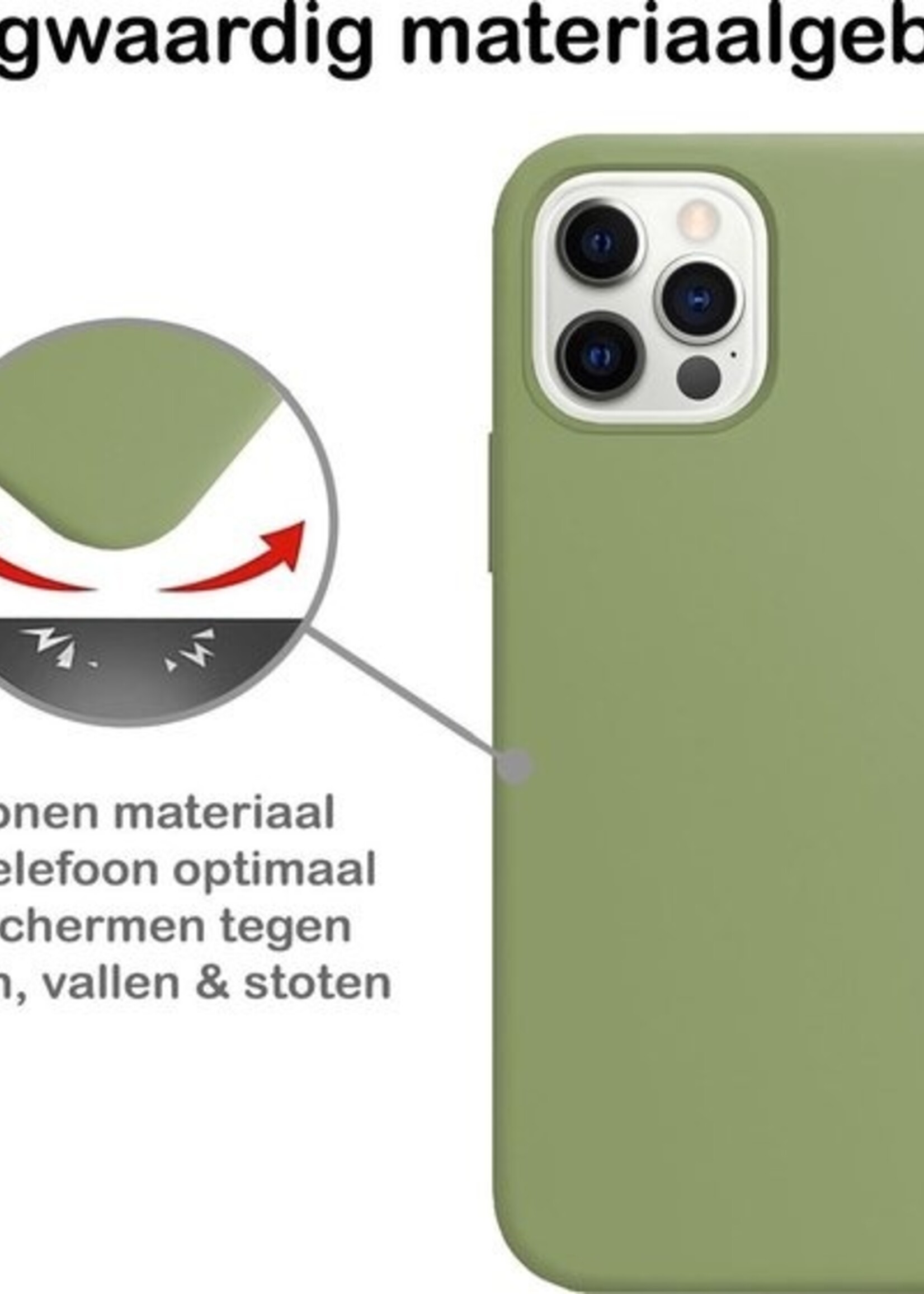 LUQ LUQ iPhone 12 Pro Hoesje Siliconen Groen En 2x Screenprotector met dichte notch