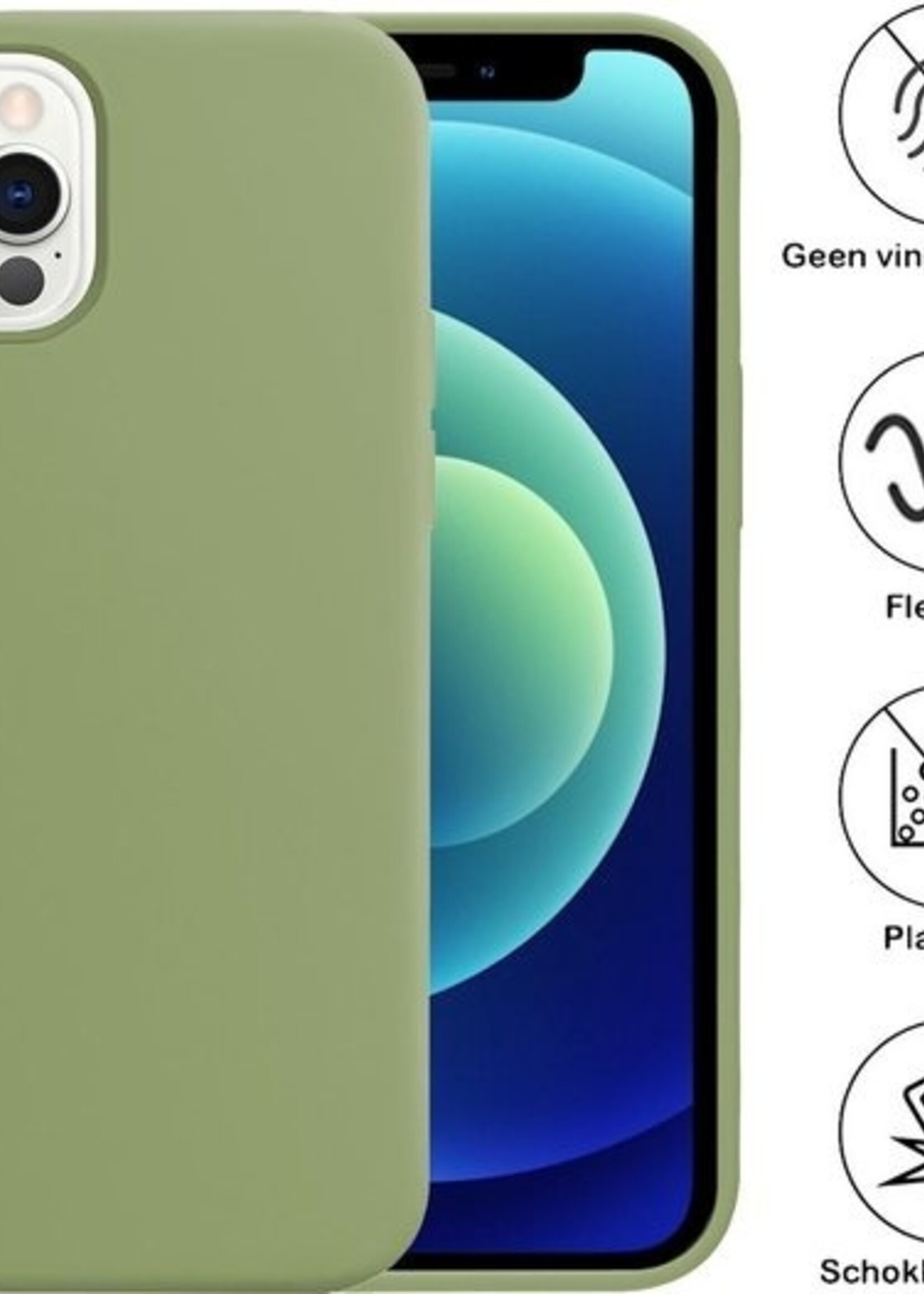 LUQ LUQ iPhone 12 Pro Hoesje Siliconen Groen En 2x Screenprotector met dichte notch