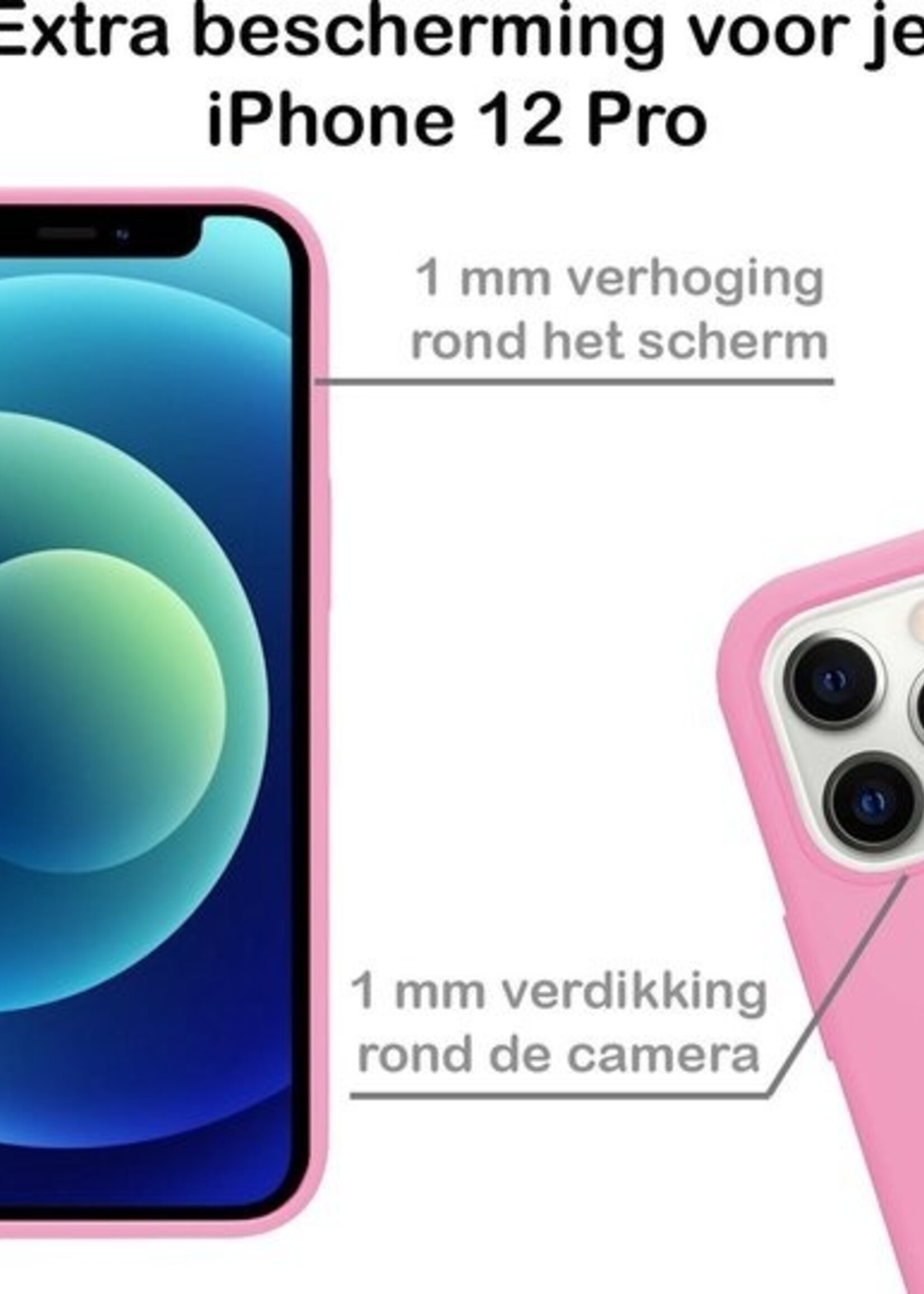 LUQ LUQ iPhone 12 Pro Hoesje Siliconen Roze En 2x Screenprotector met dichte notch