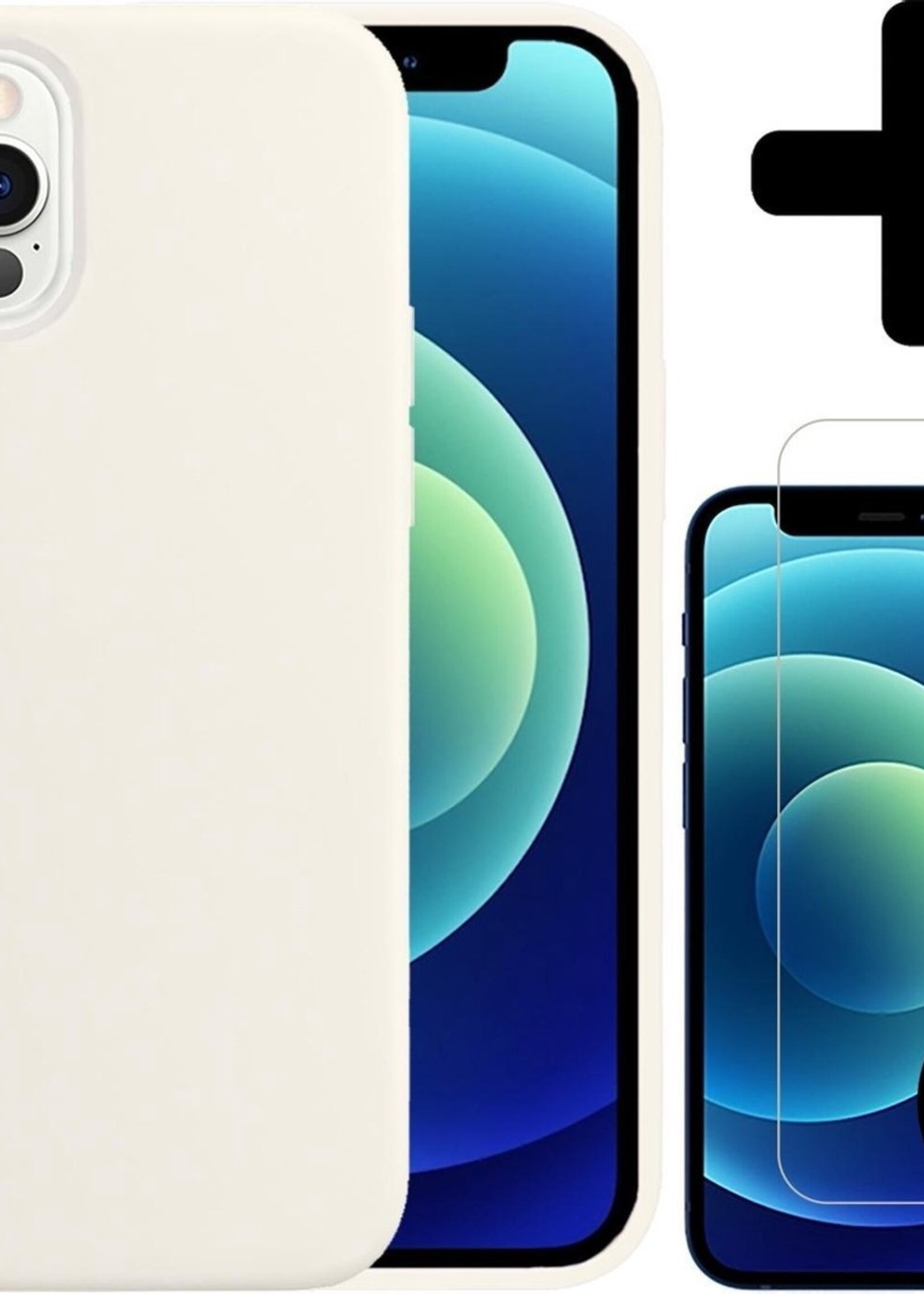 LUQ LUQ iPhone 12 Pro Hoesje Siliconen Wit En 2x Screenprotector met dichte notch