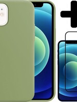 LUQ LUQ iPhone 12 Mini Hoesje Siliconen Groen En Screenprotector Full Cover