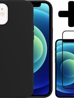LUQ LUQ iPhone 12 Mini Hoesje Siliconen Zwart En Screenprotector Full Cover