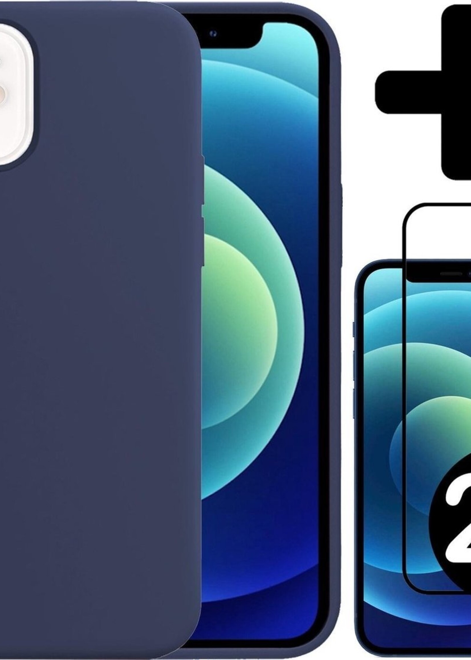 LUQ LUQ iPhone 12 Mini Hoesje Siliconen Donkerblauw En 2x Screenprotector Full Cover