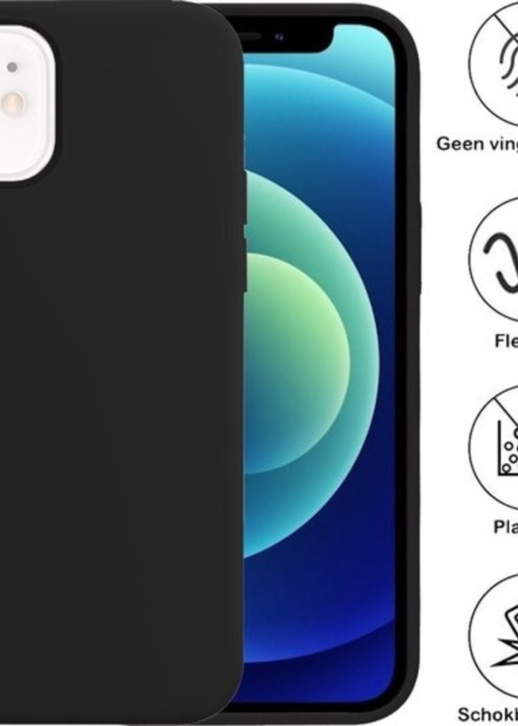 LUQ LUQ iPhone 12 Mini Hoesje Siliconen Zwart En 2x Screenprotector Full Cover