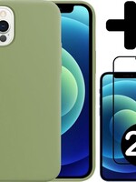 LUQ LUQ iPhone 12 Pro Max Hoesje Siliconen Groen En 2x Screenprotector Full Cover