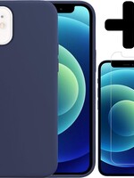 LUQ LUQ iPhone 12 Mini Hoesje Siliconen Donkerblauw En Screenprotector