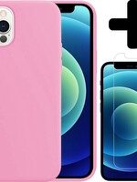 LUQ LUQ iPhone 12 Pro Max Hoesje Siliconen Roze En Screenprotector