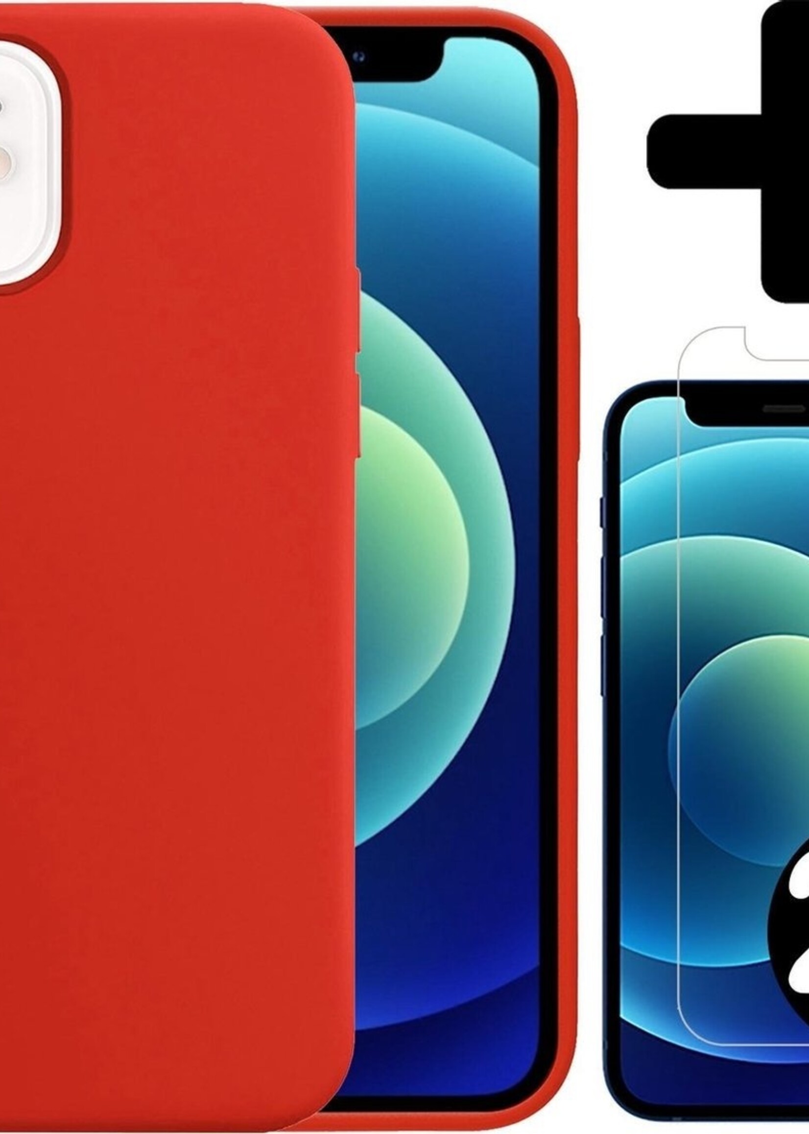 LUQ LUQ iPhone 12 Mini Hoesje Siliconen Rood En 2x Screenprotector