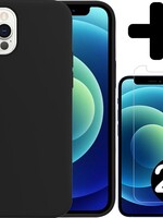 LUQ LUQ iPhone 12 Pro Max Hoesje Siliconen Zwart En 2x Screenprotector