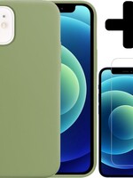 LUQ LUQ iPhone 12 Mini Hoesje Siliconen Groen En Screenprotector met dichte notch