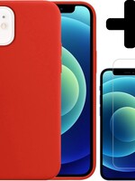 LUQ LUQ iPhone 12 Mini Hoesje Siliconen Rood En Screenprotector met dichte notch