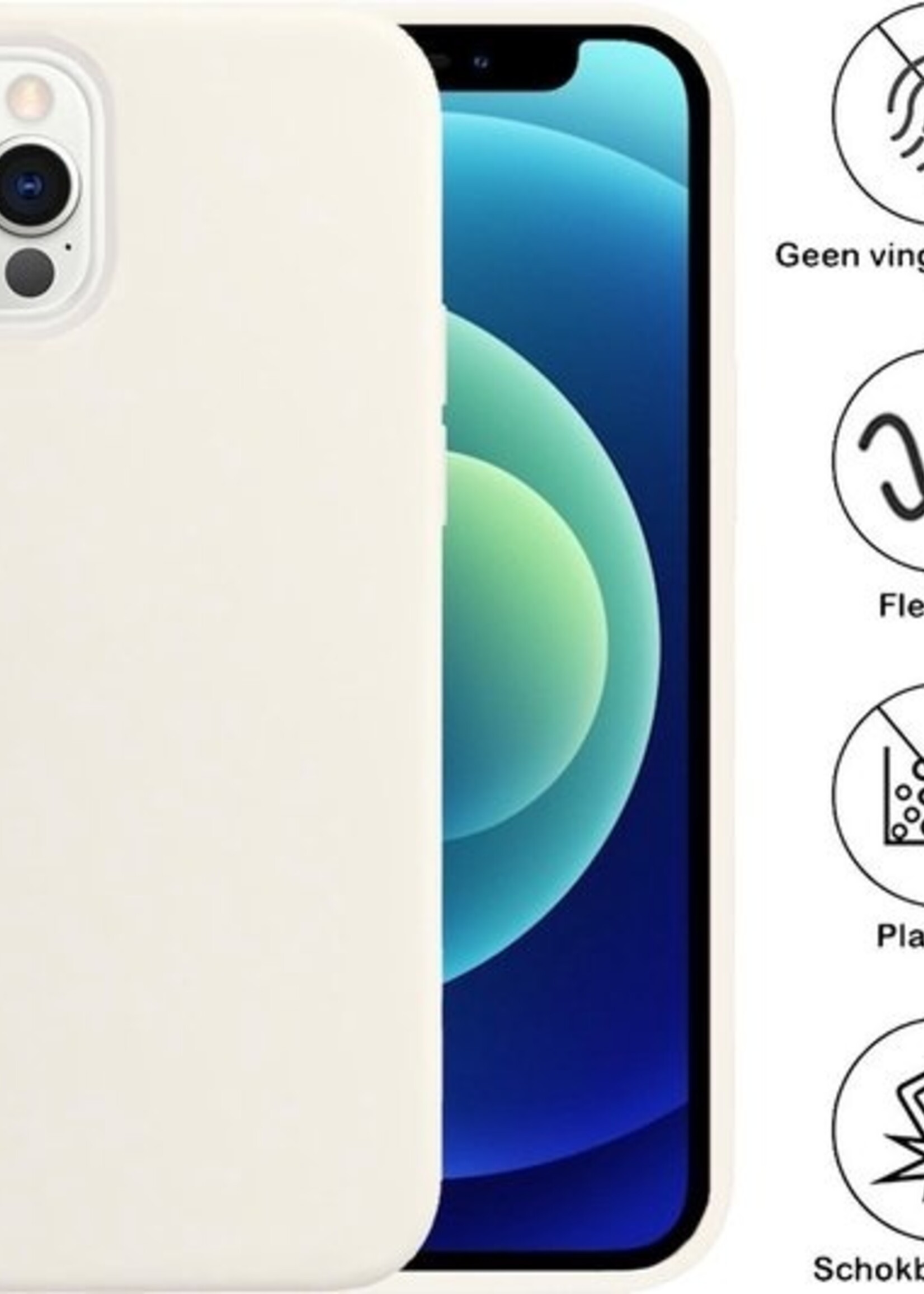 LUQ LUQ iPhone 12 Pro Max Hoesje Siliconen Wit En Screenprotector met dichte notch