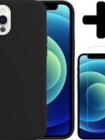 LUQ LUQ iPhone 12 Pro Max Hoesje Siliconen Zwart En Screenprotector met dichte notch