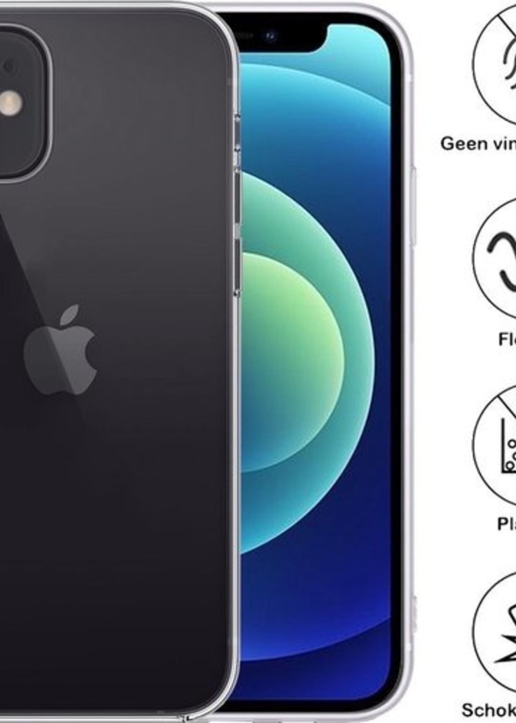 LUQ LUQ iPhone 12 Mini Hoesje Siliconen Transparant En 2x Screenprotector met dichte notch