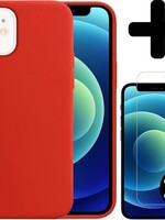 LUQ LUQ iPhone 12 Mini Hoesje Siliconen Rood En 2x Screenprotector met dichte notch