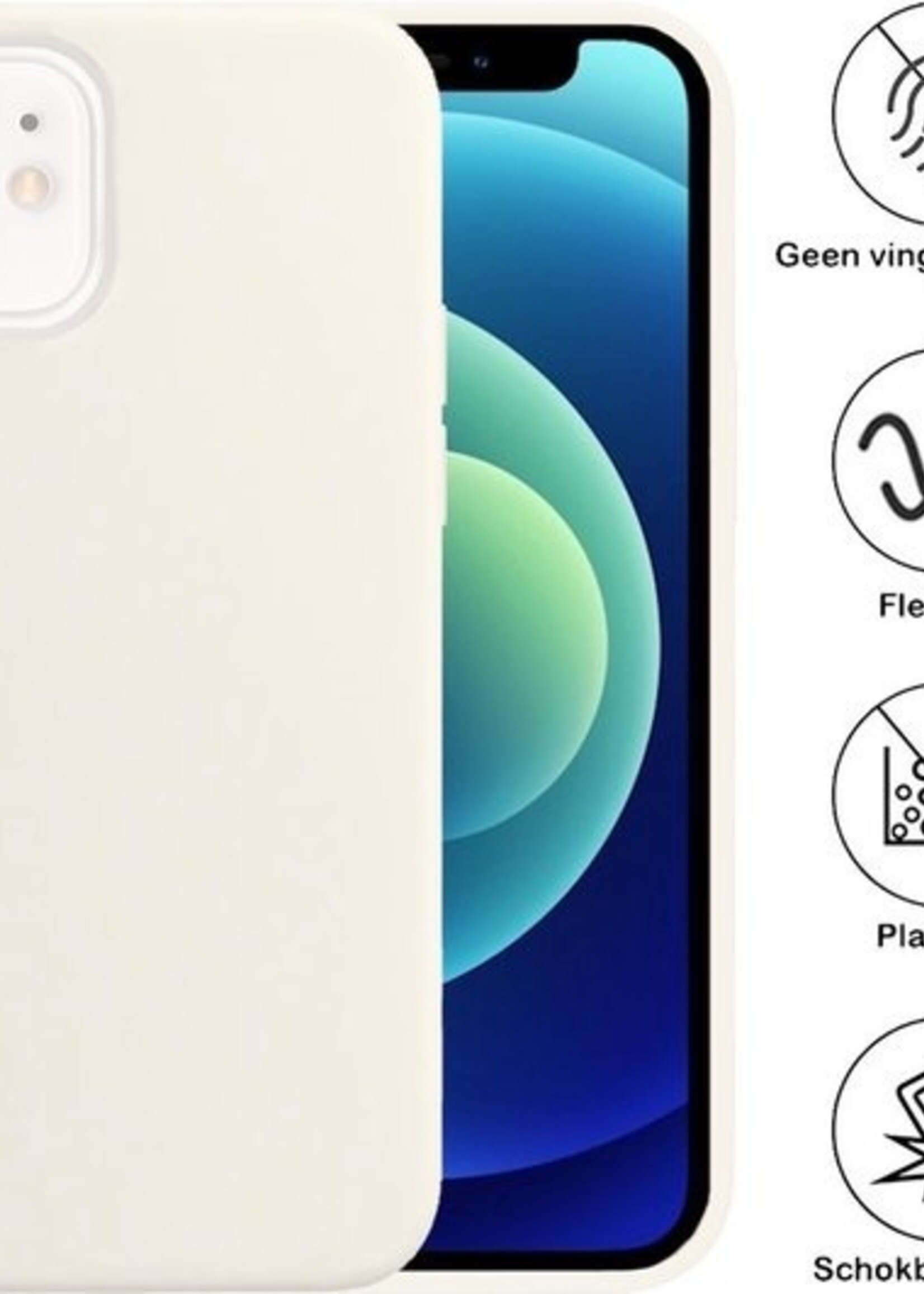 LUQ LUQ iPhone 12 Mini Hoesje Siliconen Wit En 2x Screenprotector met dichte notch