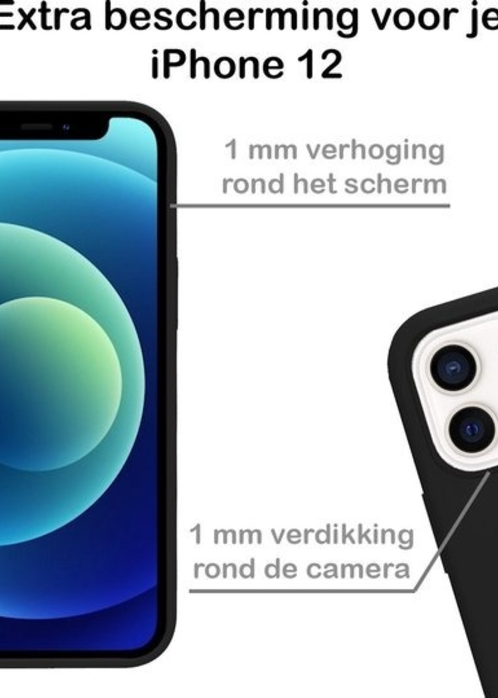 LUQ LUQ iPhone 12 Mini Hoesje Siliconen Zwart En 2x Screenprotector met dichte notch