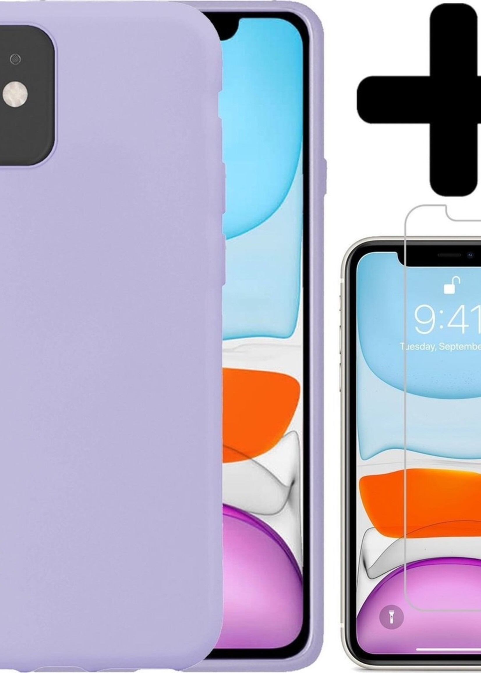LUQ LUQ iPhone 11 Hoesje Siliconen Case Met Screenprotector - Lila