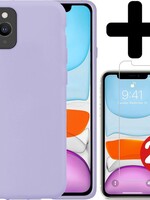 LUQ LUQ iPhone 11 Pro Hoesje Siliconen Case Met 2x Screenprotector - Lila