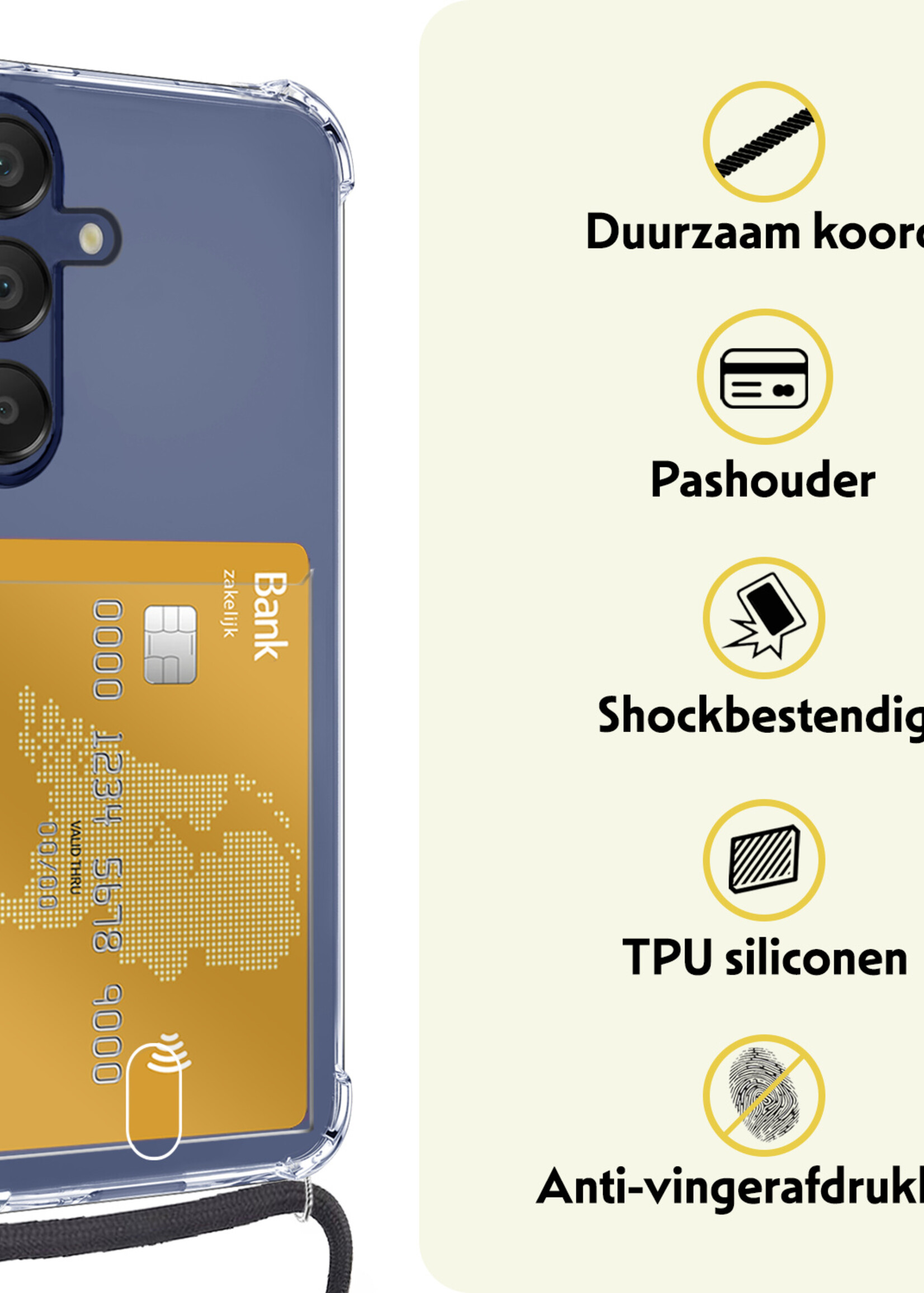 LUQ LUQ Samsung Galaxy A16 Hoesje Pashouder met Koord