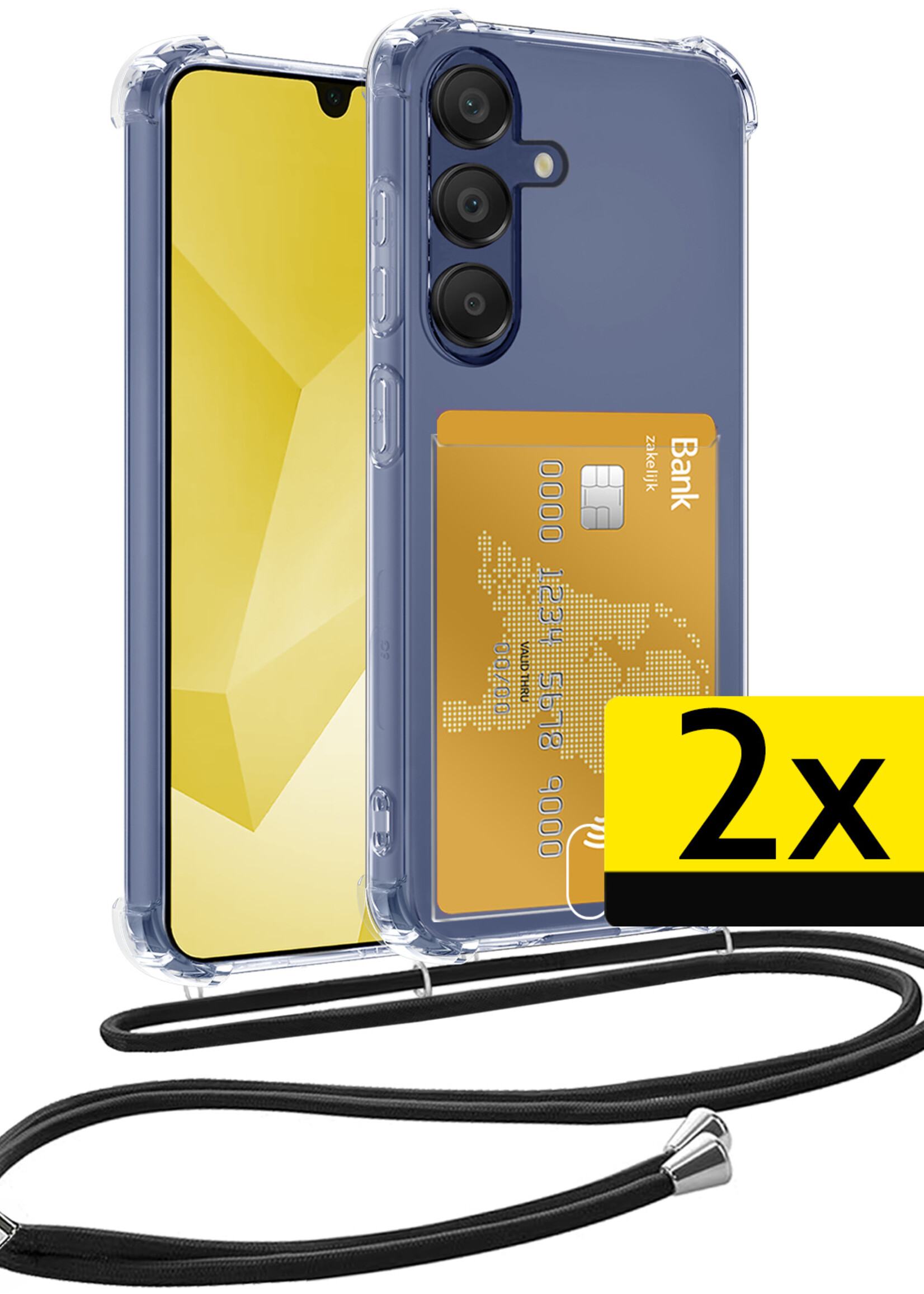 LUQ LUQ Samsung Galaxy A16 Hoesje Pashouder met Koord - 2 PACK