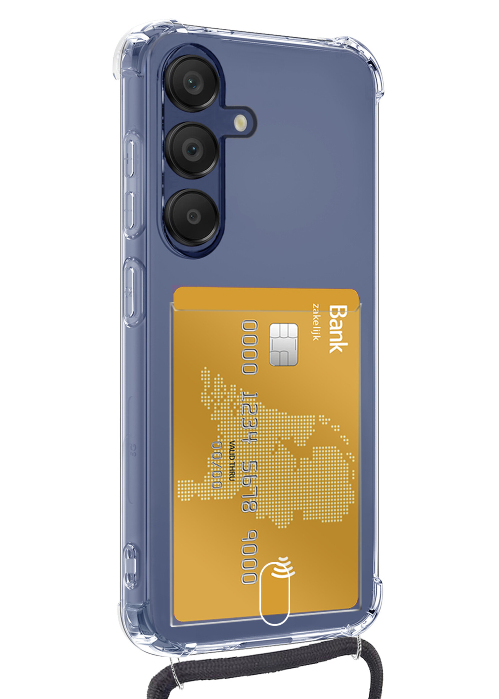 LUQ LUQ Samsung Galaxy A16 Hoesje Pashouder met Koord Met 2x Screenprotector