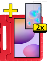 LUQ LUQ Samsung Galaxy Tab S6 Lite Kinderhoes Met 2x Screenprotector - Rood
