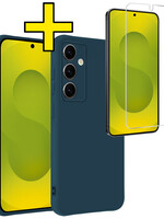 LUQ LUQ Samsung Galaxy S25 Hoesje Siliconen Met Screenprotector - Donkerblauw