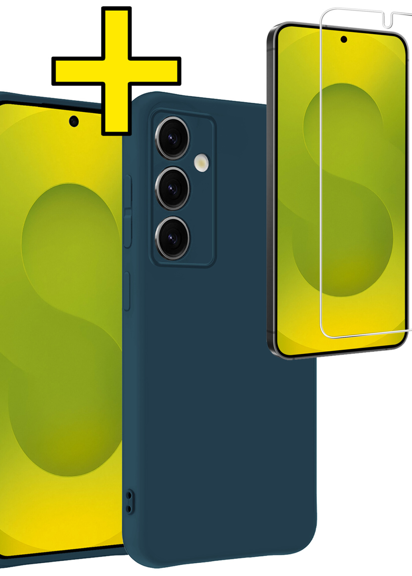 LUQ LUQ Samsung Galaxy S25 Hoesje Siliconen Met Screenprotector - Donkerblauw