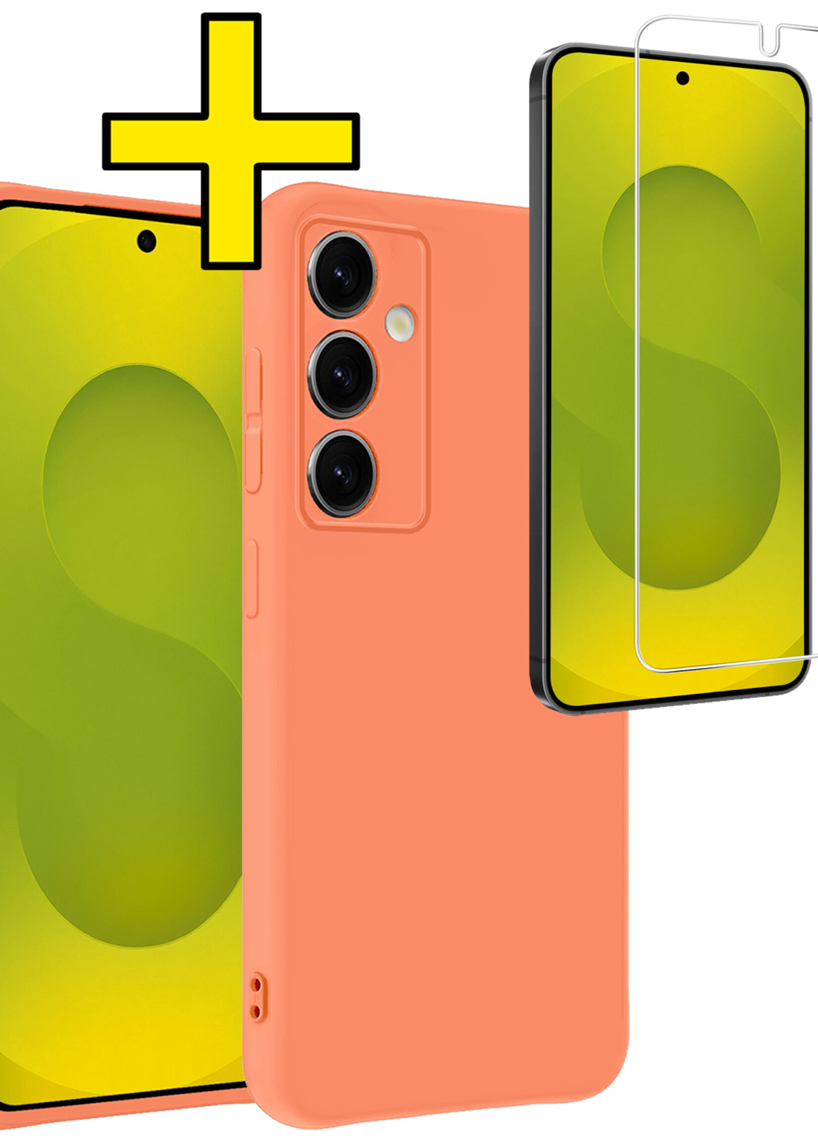 LUQ LUQ Samsung Galaxy S25 Hoesje Siliconen Met Screenprotector - Perzik