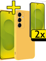 LUQ LUQ Samsung Galaxy S25 Hoesje Siliconen Met 2x Screenprotector - Geel