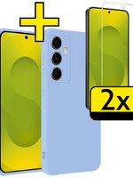 LUQ LUQ Samsung Galaxy S25 Hoesje Siliconen Met 2x Screenprotector - Lichtblauw