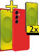 LUQ LUQ Samsung Galaxy S25 Hoesje Siliconen Met 2x Screenprotector - Rood