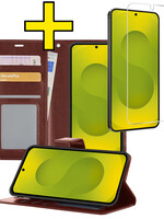 LUQ LUQ Samsung Galaxy S25 Hoesje Bookcase Met Screenprotector - Bruin