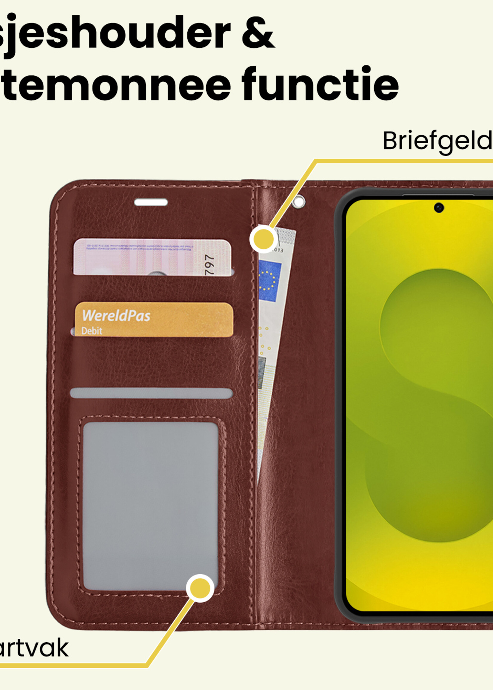 LUQ LUQ Samsung Galaxy S25 Hoesje Bookcase Met Screenprotector - Bruin