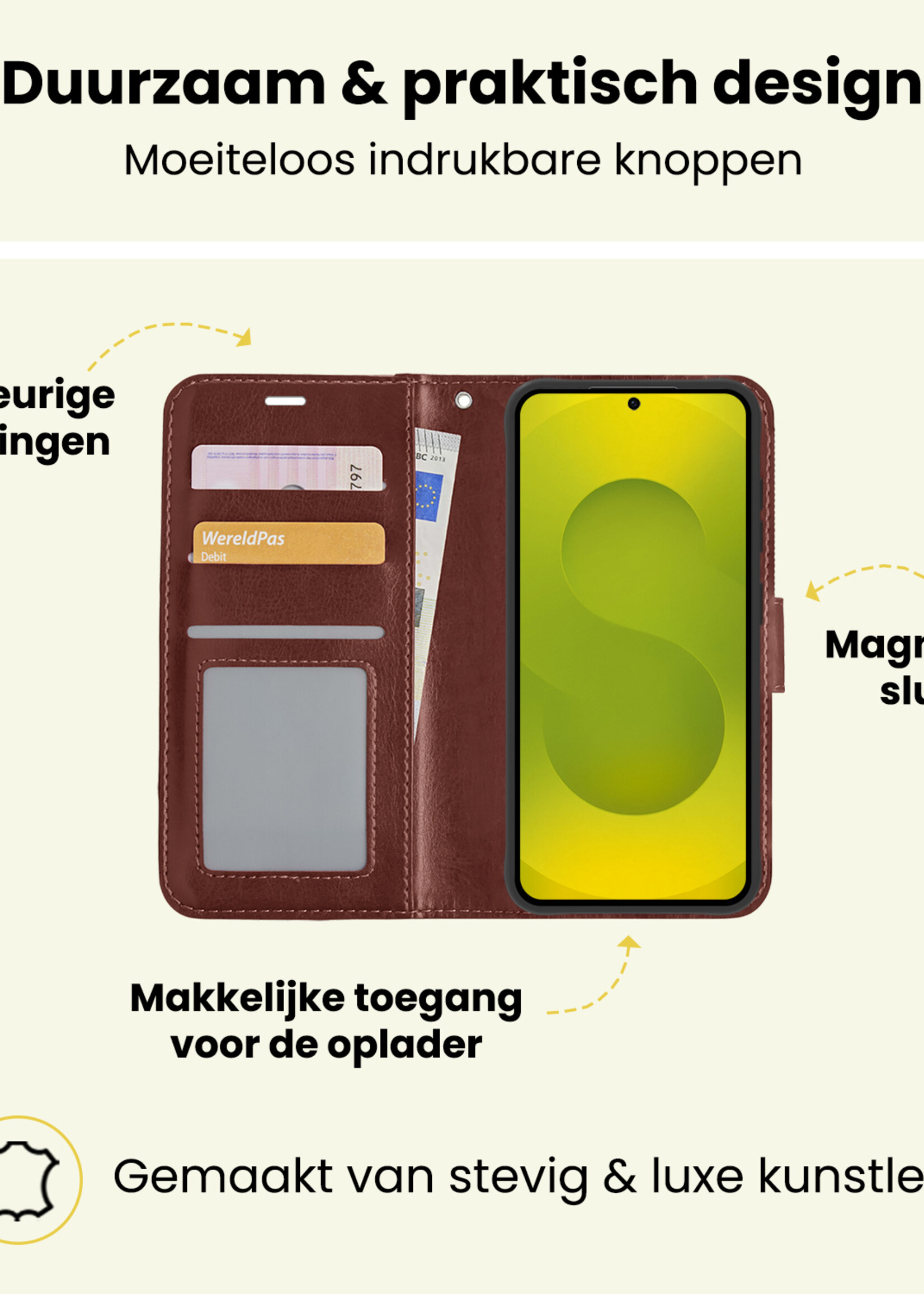 LUQ LUQ Samsung Galaxy S25 Hoesje Bookcase Met Screenprotector - Bruin