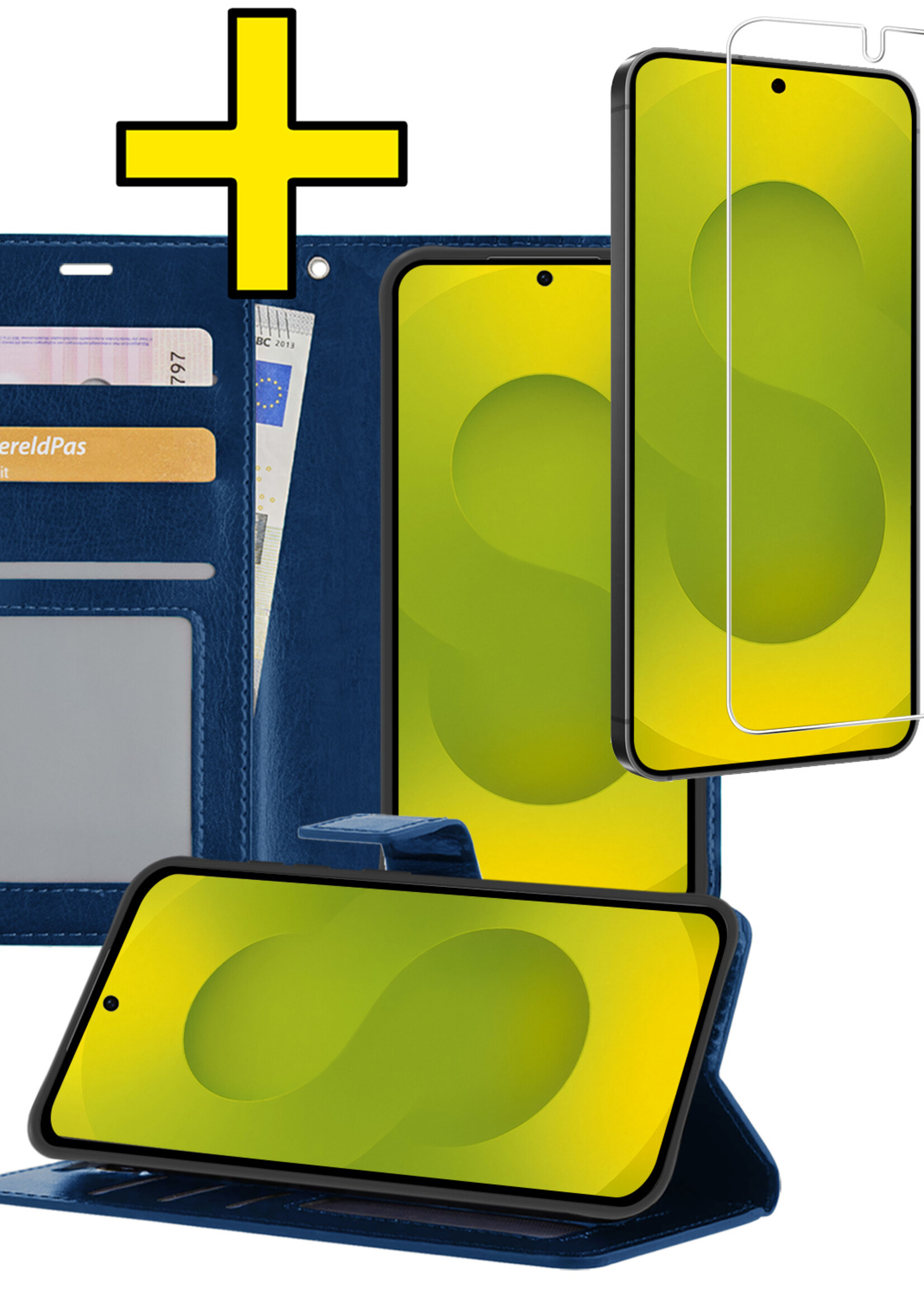 LUQ LUQ Samsung Galaxy S25 Hoesje Bookcase Met Screenprotector - Donkerblauw